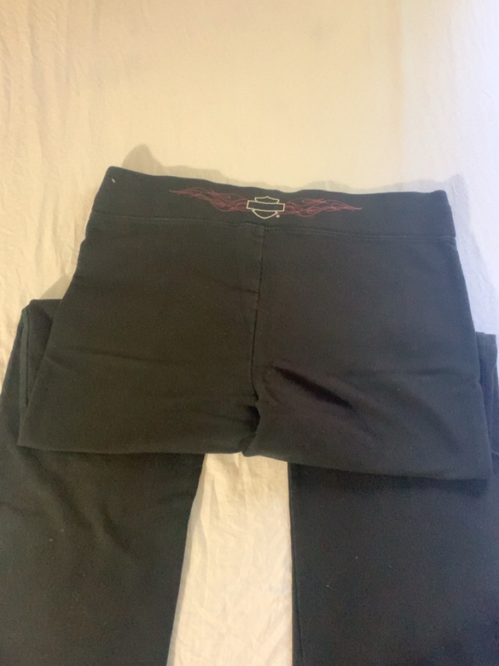 Vintage Harley-Davidson Black Leggings with Red Embroidered Waist Logo